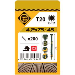 Medsraigtis, terasoms Forte Tools, 4.2 x 75 mm, žalia sp., 200 vnt.