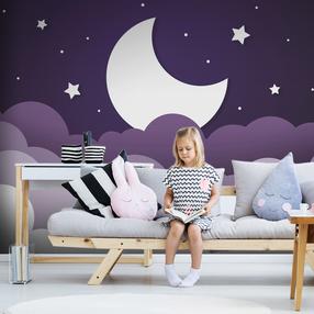 Fototapetas Artgeist Moon Dream - Clouds In A Purple Sky With Stars For Children, 140 cm x 200 cm