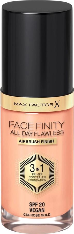Šķidrā grima bāze Max Factor All Day Flawless 3 in 1 Facefinity, SPF 20, c64 rose gold, 30 ml