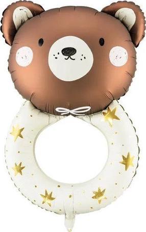 Фольгированный шар фигурные PartyDeco Teddy rattle, коричневый цв./золотой цв./белый цв.