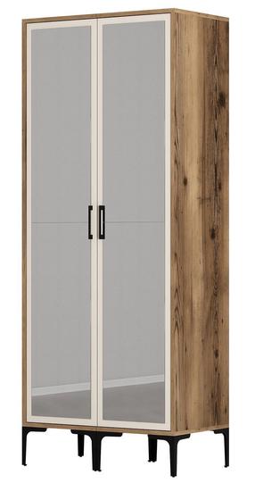 Riidekapp Kalune Design Kumsal RR, kreemjasvalge/pähklipuu v., 47.5 cm x 80 cm x 201.4 cm, peegliga