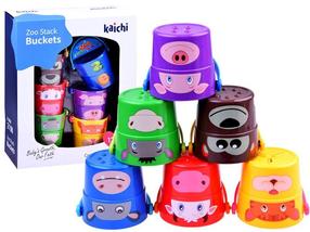 Lavinimo žaislas Kaichi Buckets Zoo Stack, 7.5 cm, įvairių spalvų, 6 vnt.