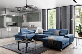 Kampinė sofa Lacante Gojo 40, tamsiai mėlyna sp., kairinė, 202 x 354 cm x 92 cm