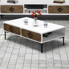 Kavos staliukas Kalune Design Samba, balta sp./riešuto sp., 105 cm x 60 cm x 34.6 cm