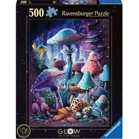 Dėlionė Ravensburger Glow In The Dark Mushrooms In The Moonlight, 49 cm x 36 cm, 500 vnt., įvairių spalvų