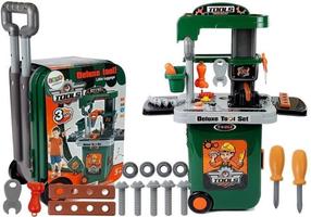Bērnu darbarīku komplekts, rokdarbnieka galds Lean Toys 3in1 Deluxe, zaļa krās.