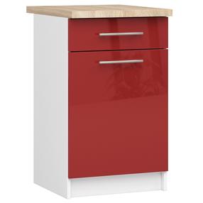 Apatinė virtuvinė spintelė Akord Furniture Factory Oliwia S50 SZ1, balta sp./raudona sp., 46 cm x 50 cm x 85 cm