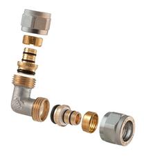 Dviguba išardoma alkūnė TDM Brass 1465, 90 °, 18mm, žalvaris/nikelis