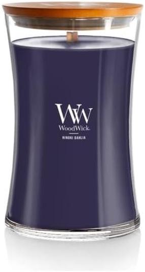 Žvakė, aromatinė WoodWick Large Hourglass Hinoki Dahlia, 60 - 120 h, 610 g, violetinė sp.