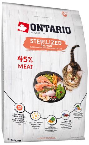 Sausas kačių maistas Ontario Sterilised, lašiša, 6.5 kg