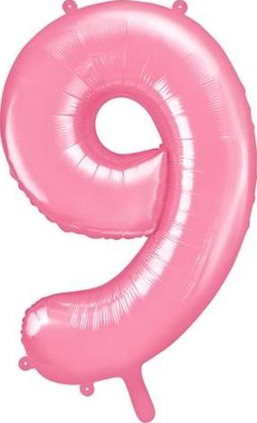 Folijas balons cipars PartyDeco Nr. 9, gaiši rozā krās.
