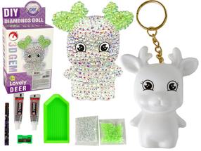 Loominguline teemantmosaiigi komplekt, võtmehoidja Lean Toys DIY Lovely Deer, valge v./roheline v.