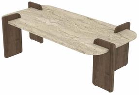 Kavos staliukas Kalune Design Leapiri, riešuto sp./travertine sp., 60 cm x 120 cm x 40 cm
