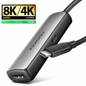 Adapteris Axagon RVC-HI8KPD USB Type-C Vīrietis, HDMI 2.1 Sieviete, 0.16 m, pelēka krās.