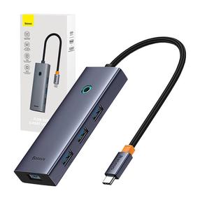 Adapteris Baseus HDMI + 4 × USB 3,0, HDMI/4 x USB 3.0/USB-C, 10 cm, pelēka krās., 40 W