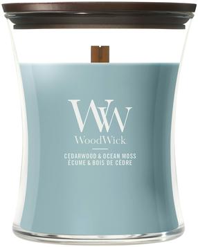 Küünal, lõhna WoodWick Cedarwood & Ocean Moss, 50 - 65 h, 275 g, sinine v.