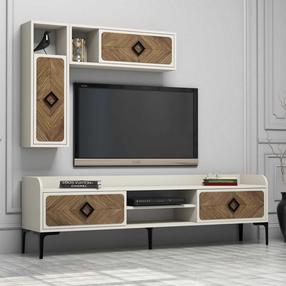 Sekcija Kalune Design Samba 845HCT3075, kreminė sp./riešuto sp., 35 cm x 180 cm x 52 cm
