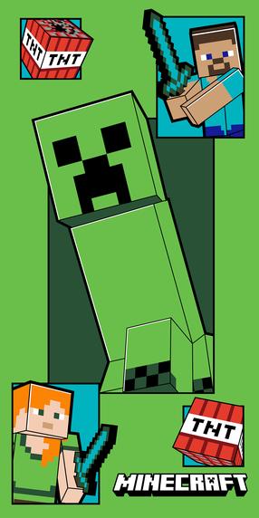 Paplūdimio rankšluostis Minecraft Creeper Coming, žalia sp., 140 cm x 70 cm