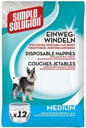 Sauskelnės šunims Simple Solution Disposable, M, 12 vnt. balta sp.