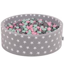 Baseinas su kamuoliukais KiddyMoon Round Ball Pit Round 300 Stars, 90 cm x 90 cm, 300 vnt, žalia sp./rožinė sp.