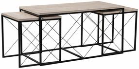 Kavos staliukų komplektas Kalune Design Defne, juoda sp./travertine sp., 45 - 50 cm x 100 cm x 52 cm, 3 vnt.