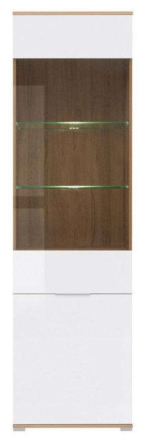 Vitrina Zele REG1W1D, ąžuolo sp./balta sp., 56 cm x 41 cm x 195 cm