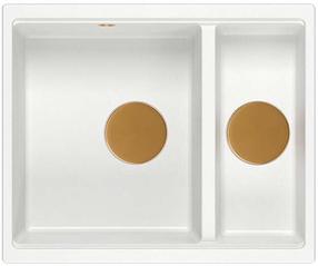 Virtuvinė plautuvė Quadron Logan 150, granitas, 56 cm x 46 cm x 22 cm, balta sp./vario sp.