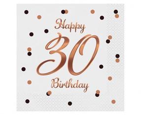Popierinės servetėlės GoDan Happy 30 Birthday, 33 cm x 33 cm, aukso sp./balta sp., 20 vnt.