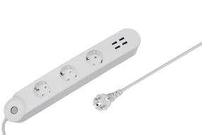 Удлинитель Denver SHP-300U, 0.5 м, 3 розетки, 4USB, с выключателем, белый цв.