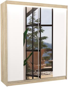 Spinta ADRK Balance LED, balta sp./sonoma ąžuolo sp., 58 cm x 180 cm x 200 cm, su veidrodžiu