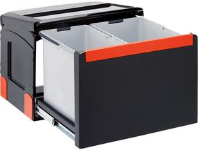 Atliekų rūšiavimo sistema Franke Cube 50, 1 x 18l + 1 x 14l l, juoda sp./raudona sp.