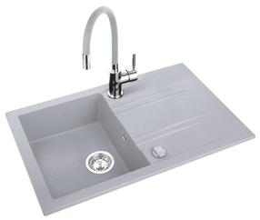 Кухонный умывальник с кухонным смесителем Ferro Mezzo II, гранит, 78 см x 48 см x 17.7 см, серый цв.