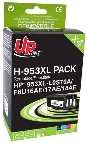 Rašalinio spausdintuvo kasetė Uprint HP H-953XL PACK 4 BK/C/M/Y, mėlyna sp./juoda sp./geltona sp., 75 ml