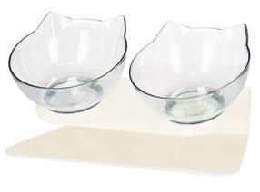 Stovas su dubenėliais šuniui Springos Cat Bowl, 1 l, 27.5 cm x 13 cm x 15 cm, skaidri sp./balta sp.