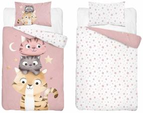 Bērnu gultas veļas komplekts Kittens PPG-163, balta krās./rozā krās./brūngans krās., 120 x 90 cm