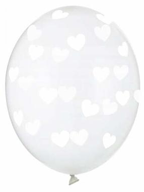 Balionų rinkinys apvalus PartyDeco Crystal Clear Hearts, skaidri sp., 6 vnt.