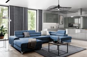 Kampinė sofa Lacante Gojo 40, tamsiai mėlyna sp., dešininė, 202 x 354 cm x 92 cm