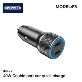 Auto telefona lādētājs Jellico F8, 2 x USB Type-C, melns krās., 40 W
