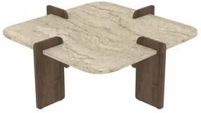Kohvilaud Kalune Design Poalla, pähklipuu v./travertine v., 90 cm x 90 cm x 35 cm
