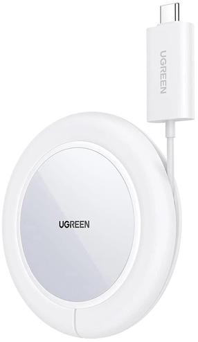 Bezvadu induktīvā lādētājs Ugreen CD245, USB Type C/Qi Wireless/MagSafe, 12.4 cm, balta krās., 15 W