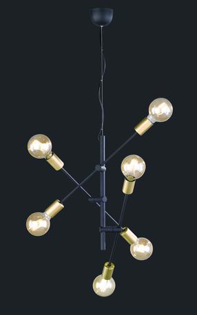Šviestuvas kabinamas Trio Cross 306700632, E27, 6 x 28 W, nėra gaubto / juoda sp.