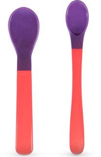 Šaukšteliai jautrūs karščiui Baboo Thermo-Sensitive, 4 mėn., silikonas, raudona sp./violetinė sp.