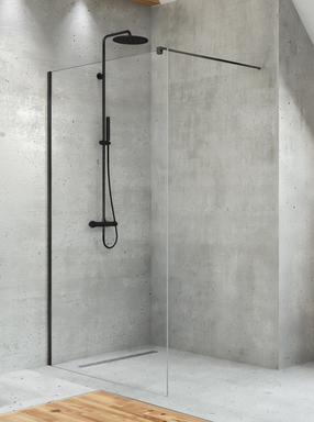 Dušo sienelė Magnifity Unika Walk-In, 110 cm x 200 cm, skaidri sp./juoda sp./skaidrus