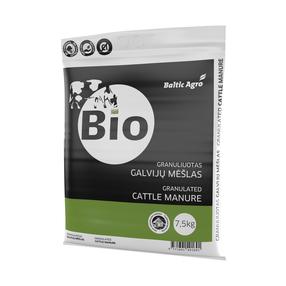 Galvijų mėšlas daržovėms, braškėms, vejoms Baltic Agro, granuliuotos, 7.5 kg