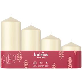 Sveču komplekts, cilindriskas Bolsius Christmas, 4 - 9 h, 4 gab., ziloņkaula krās.