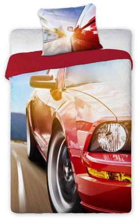 Vaikiškas patalynės užvalkalų komplektas Faro Car POW-85, mėlyna sp./juoda sp./raudona sp., 140 x 200 cm