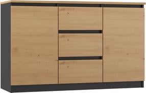 Komoda 2D3S, antracito sp./ąžuolo sp., 75 cm x 40 cm x 120 cm