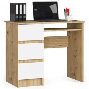 Rakstāmgalds ar atvilktnēm, kreisās puses Akord Furniture Factory A6 Left, 50 cm x 90 cm, 77 cm, balts krās./artisan oak krās.