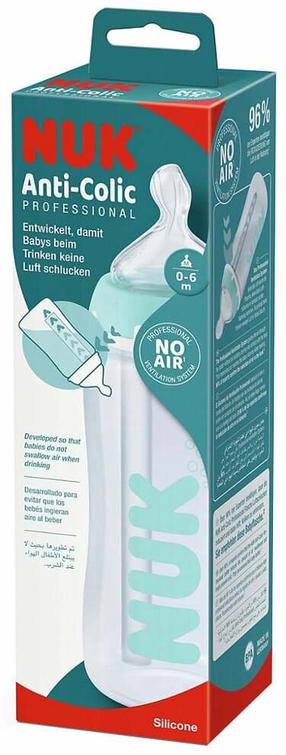 Bērnu pudelīte Nuk Anti-colic Professional, 300 ml, 0 mēn., caurspīdīga krās./zaļa krās.