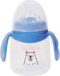 Vaikiškas puodelis Badabulle Non Spill, 180 ml, 0 mėn., plastikas, skaidri sp./mėlyna sp.